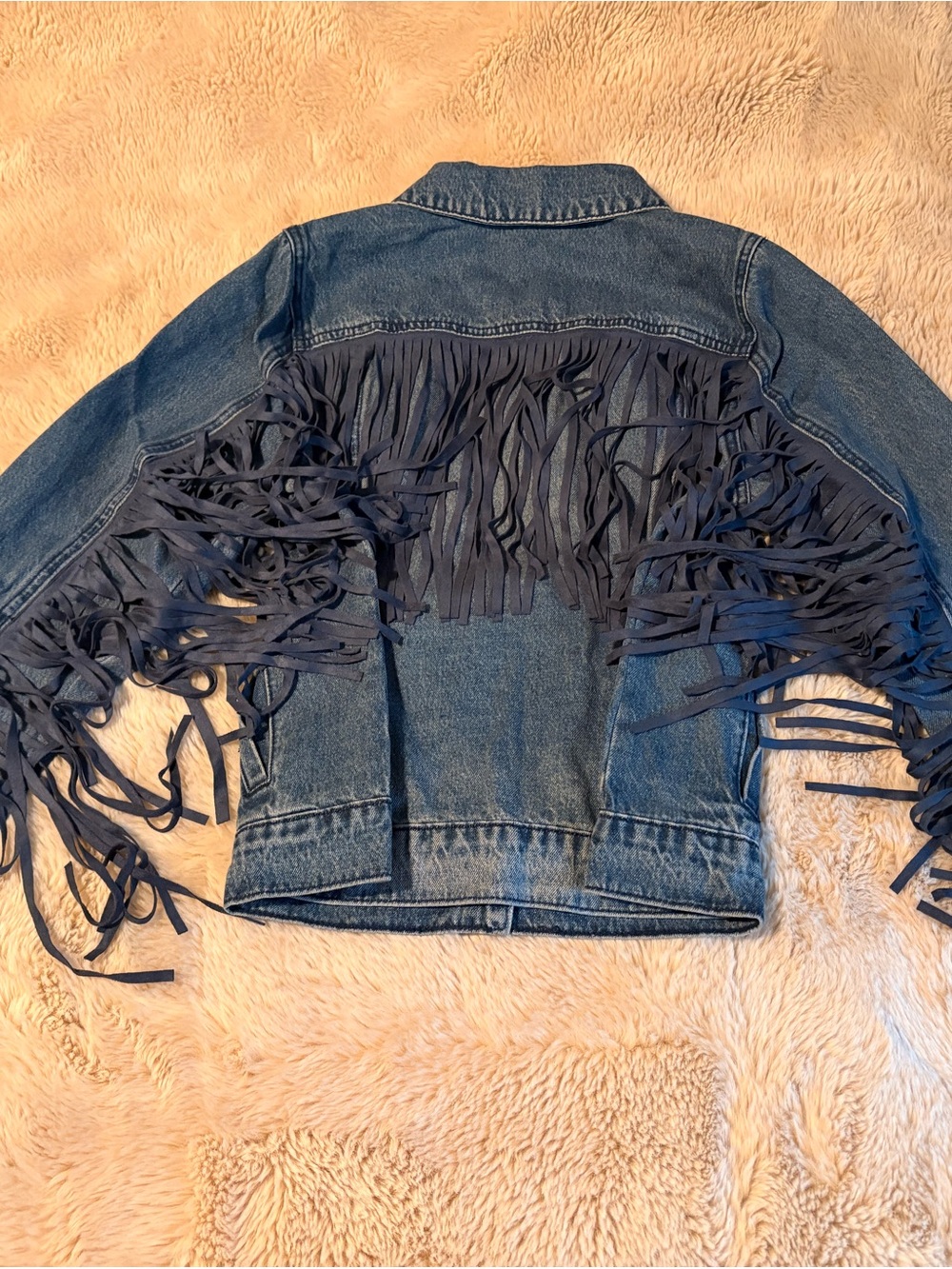 Midnight Velvet Denim Fringe Jacket Womens Small